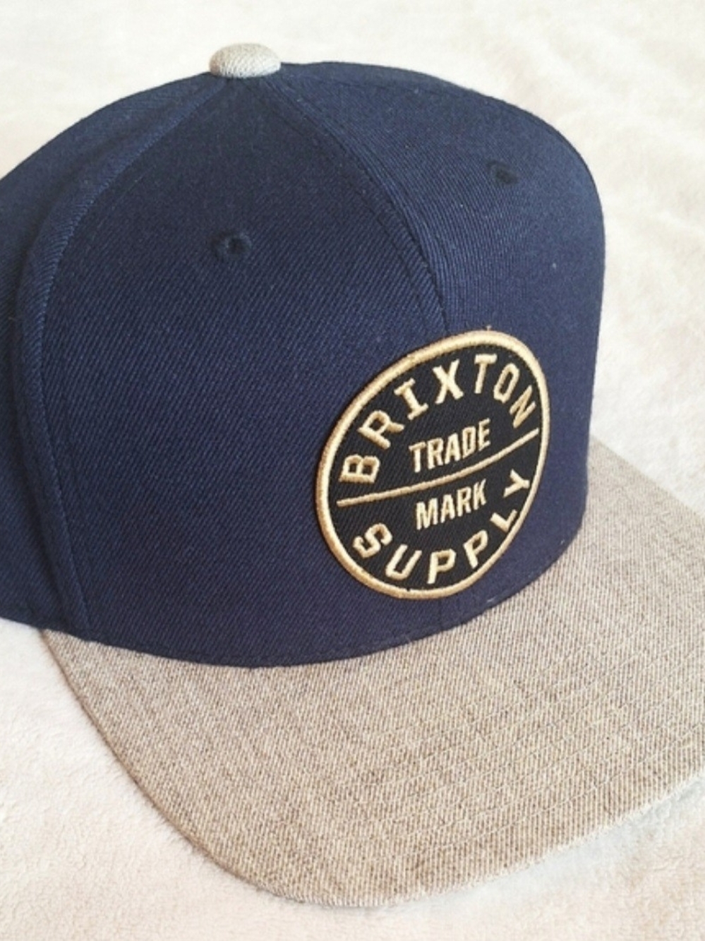 Brixton Navy and Beige Patch Cap